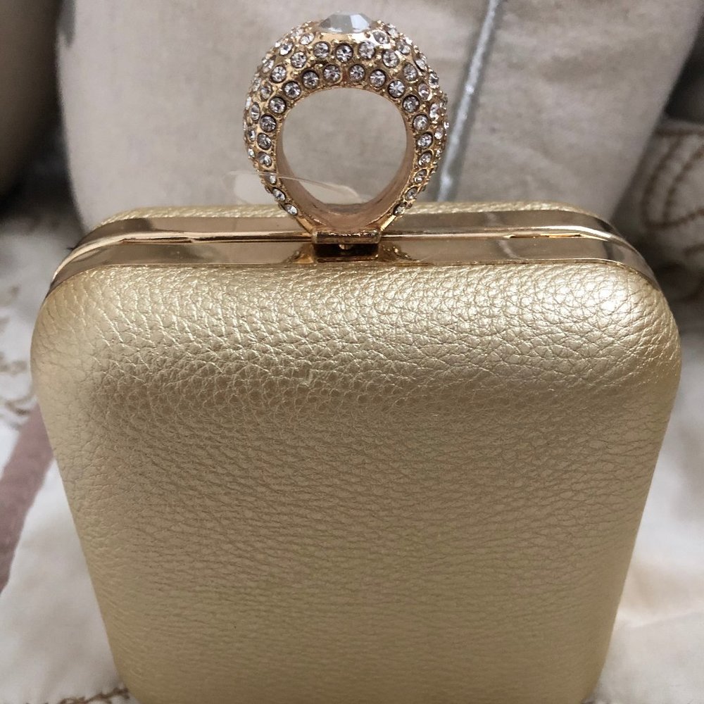 Gold Jeweled Evening Mini Bag with Ring